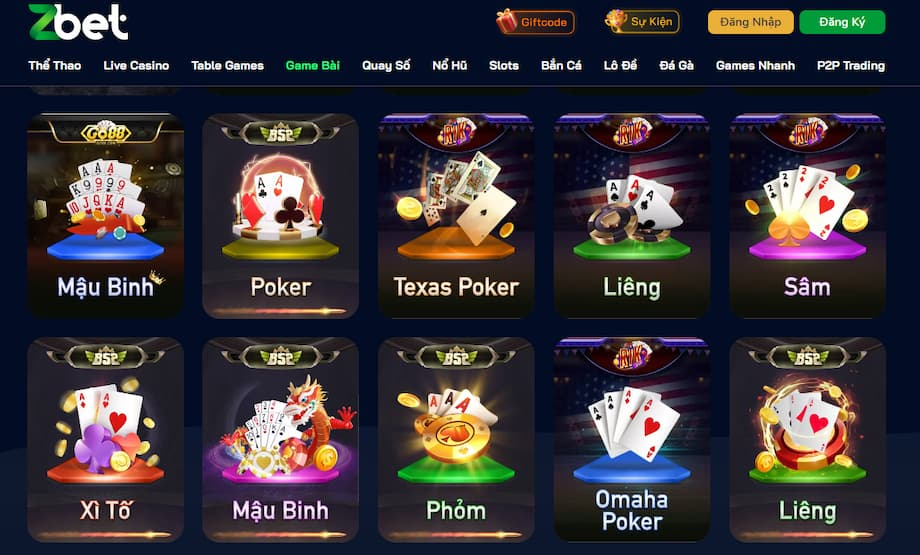 Zbet sở hữu kho game bài đa dạng